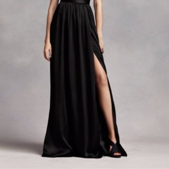 White by Vera Wang Formal Black One-Shoulder Dress with Sash in Ebony Si… - Picture 2 of 14
